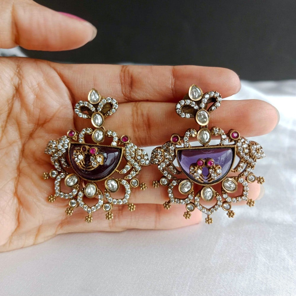 Handmade Brass Metal Jewellery Purple Stone Maang Tikka Set